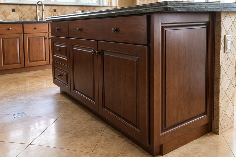 Kitchen island refinished in a dark walnut stain
