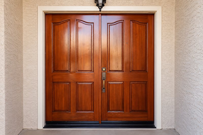 Mahogany double entry door stripped, repaired and resealed